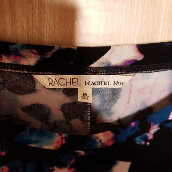 Rachel Rachel Roy Womens Black Watercolor Stretchy Open Shoulder Top Medium - Picture 5 of 6